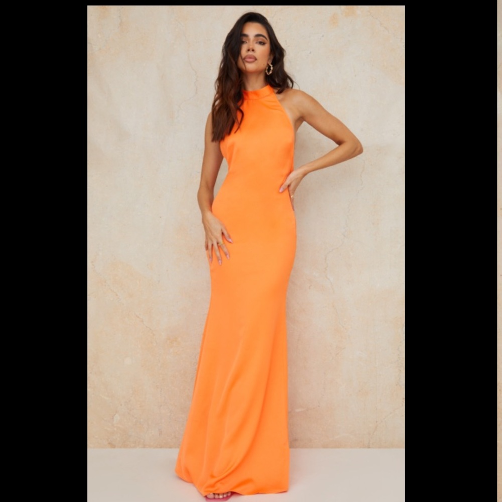 Orange satin low back dress